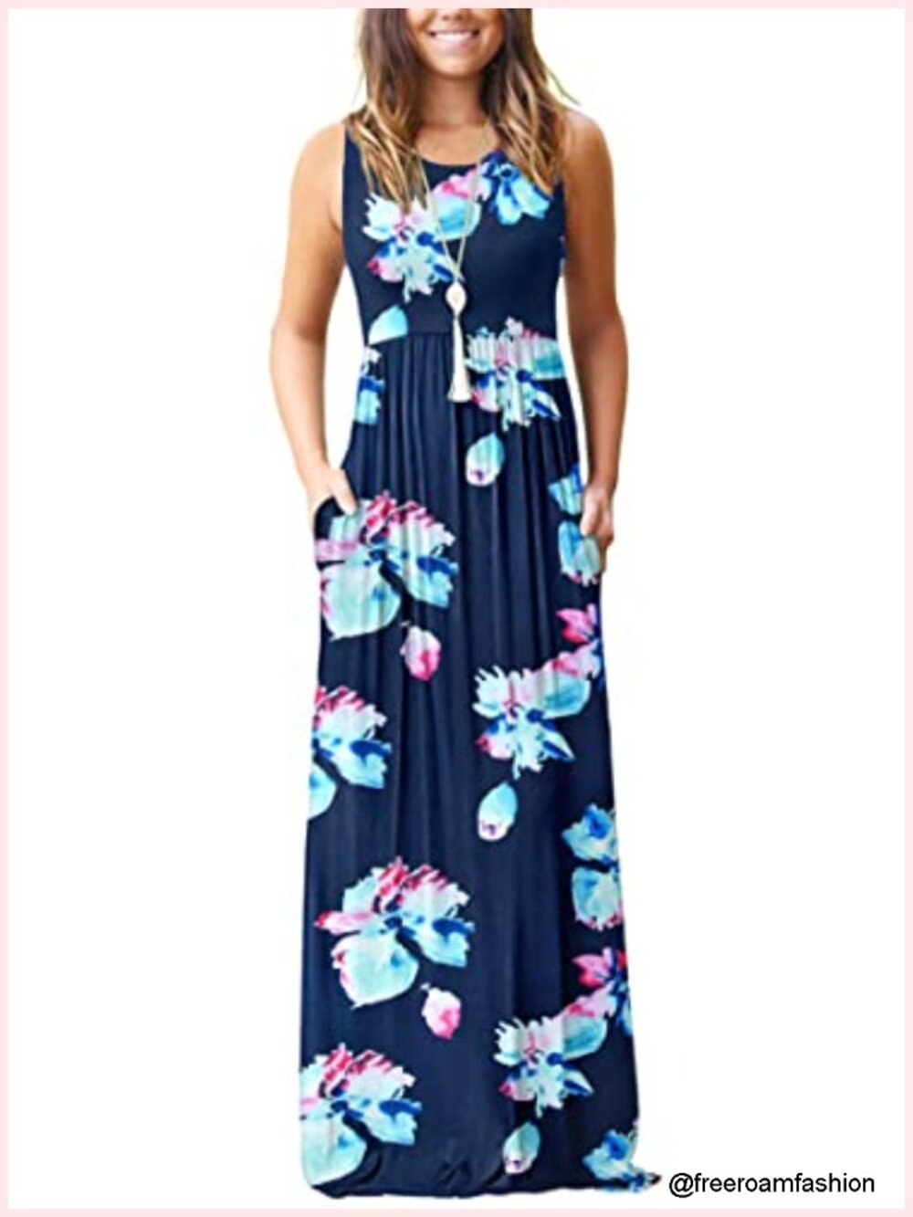 Loose Plain Maxi Dress with Pockets Sleeveless Casual Long Dress